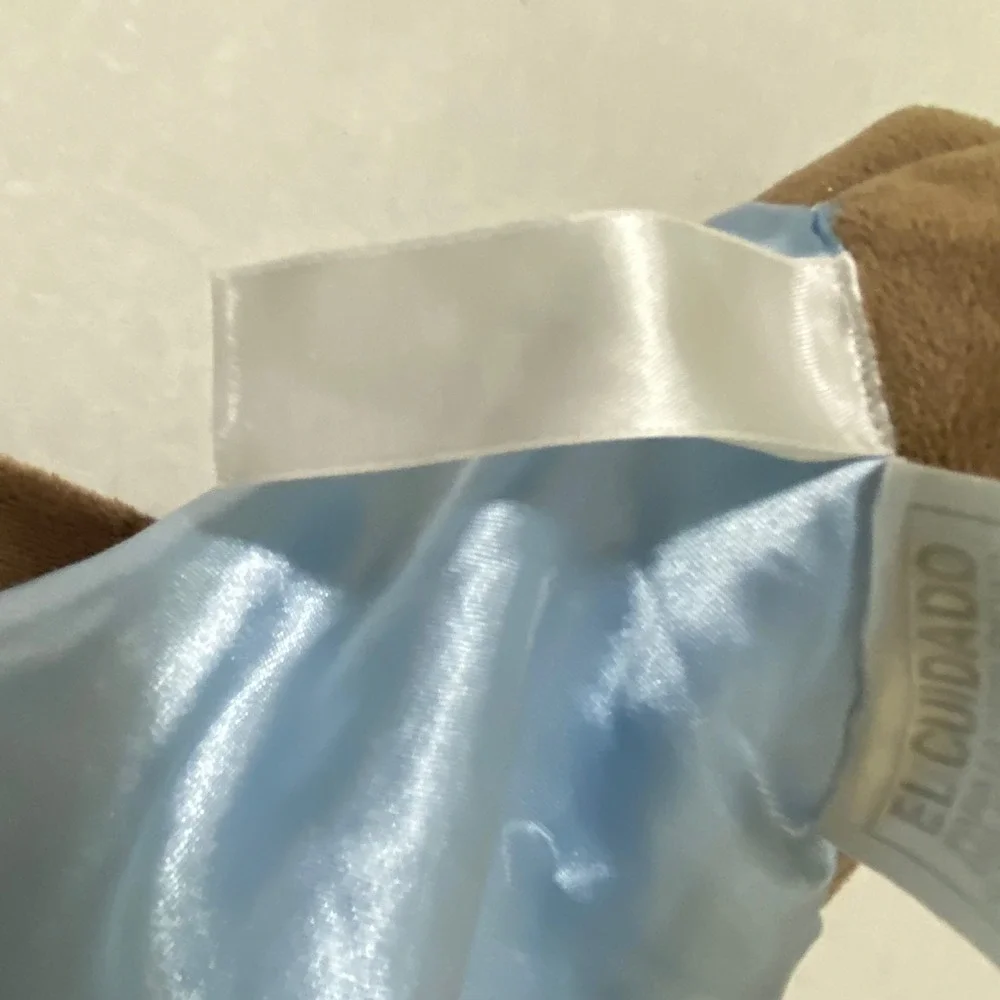 Carters Blue Puppy Dog Woof Security Blanket Rattle Satin Back Lovey Brown Blue
